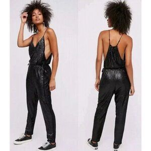 Free People Metallic Black Sequin Jumpsuit